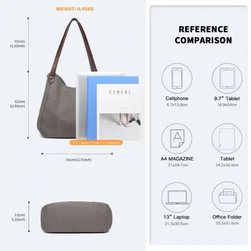 EB2040L - Kono Canvas Shoulder Tote Bag - Grey by All Mart Bristol Ltd