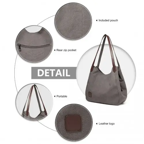 EB2040L - Kono Canvas Shoulder Tote Bag - Grey by All Mart Bristol Ltd