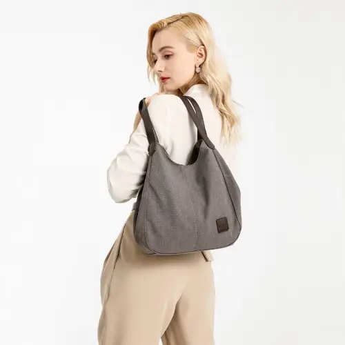 EB2040L - Kono Canvas Shoulder Tote Bag - Grey by All Mart Bristol Ltd