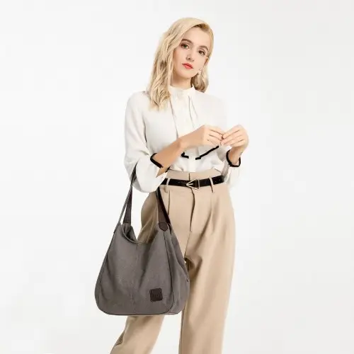 EB2040L - Kono Canvas Shoulder Tote Bag - Grey by All Mart Bristol Ltd
