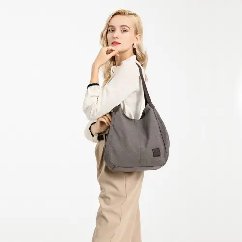 EB2040L - Kono Canvas Shoulder Tote Bag - Grey by All Mart Bristol Ltd
