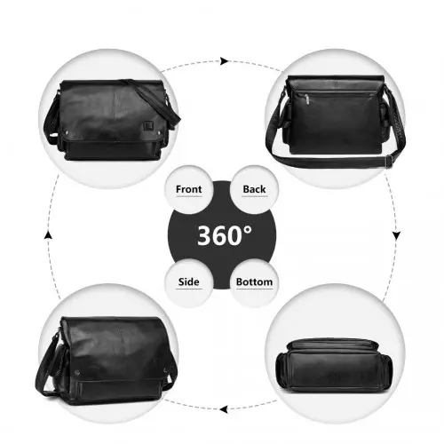EB2127 - Kono Casual Leather Men's Large Capacity Shoulder Bag - Black by All Mart Bristol Ltd