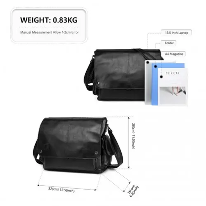EB2127 - Kono Casual Leather Men's Large Capacity Shoulder Bag - Black by All Mart Bristol Ltd