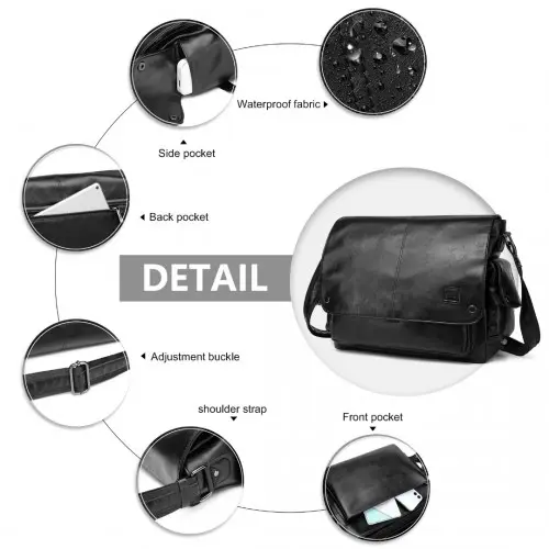 EB2127 - Kono Casual Leather Men's Large Capacity Shoulder Bag - Black by All Mart Bristol Ltd