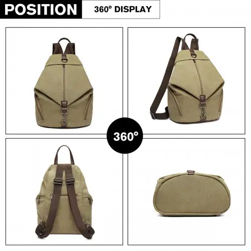 EB2044 - Kono Fashion Anti-Theft Canvas Backpack - Khaki by All Mart Bristol Ltd