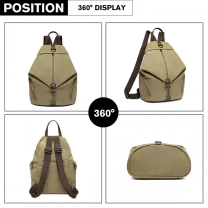 EB2044 - Kono Fashion Anti-Theft Canvas Backpack - Khaki by All Mart Bristol Ltd