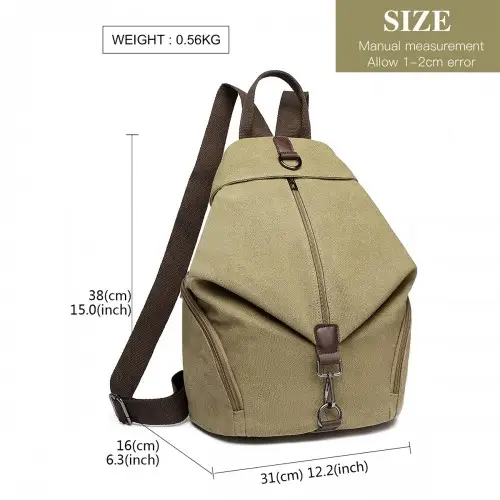 EB2044 - Kono Fashion Anti-Theft Canvas Backpack - Khaki by All Mart Bristol Ltd