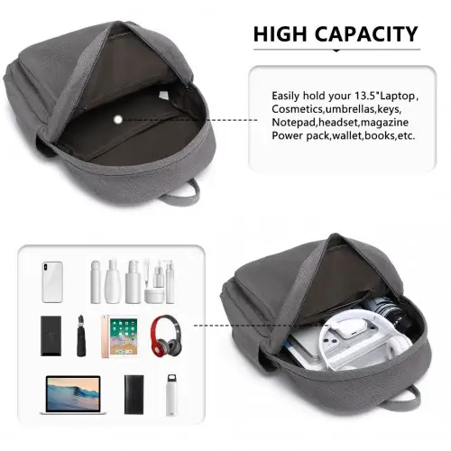 EB2234 - Kono Canvas Lightweight Casual School Backpack - Grey by All Mart Bristol Ltd