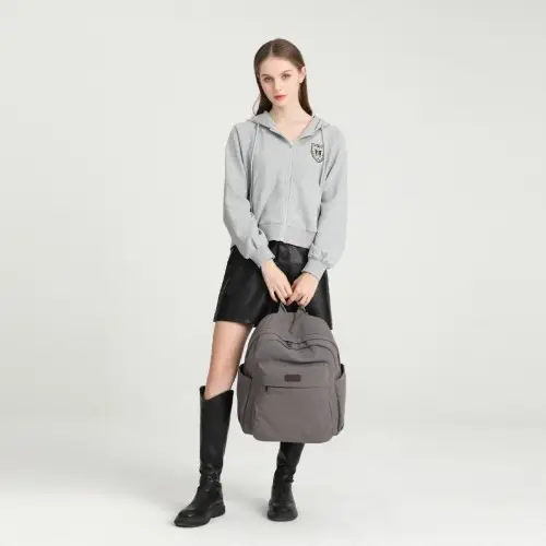 EB2234 - Kono Canvas Lightweight Casual School Backpack - Grey by All Mart Bristol Ltd