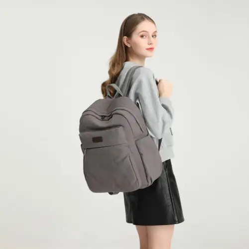 EB2234 - Kono Canvas Lightweight Casual School Backpack - Grey by All Mart Bristol Ltd