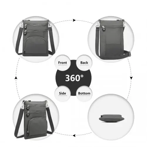 EB2228 - Kono Casual Multi Pocket RFID Blocking Cross body Bag - Grey by All Mart Bristol Ltd