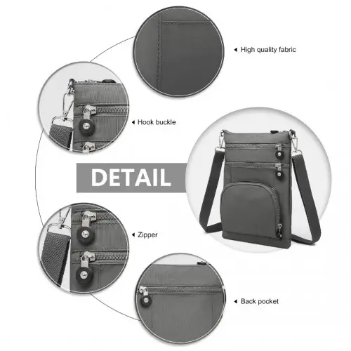 EB2228 - Kono Casual Multi Pocket RFID Blocking Cross body Bag - Grey by All Mart Bristol Ltd