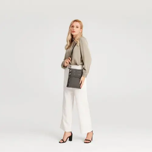 EB2228 - Kono Casual Multi Pocket RFID Blocking Cross body Bag - Grey by All Mart Bristol Ltd