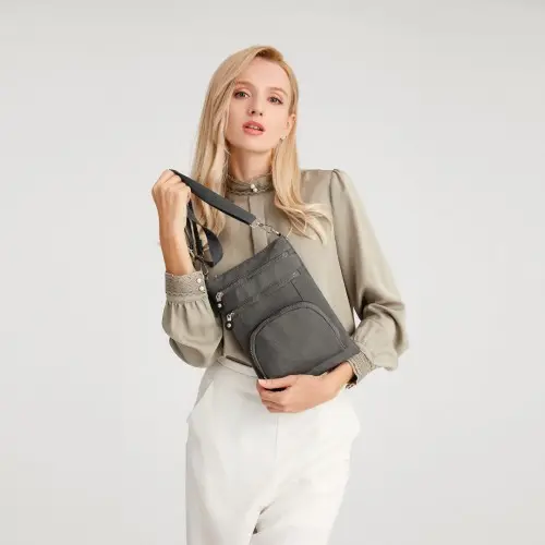 EB2228 - Kono Casual Multi Pocket RFID Blocking Cross body Bag - Grey by All Mart Bristol Ltd