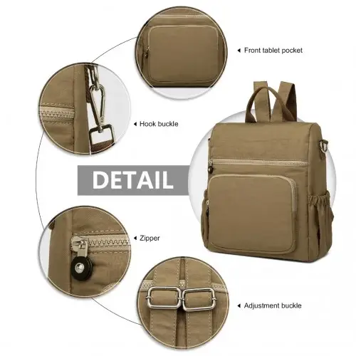 EH2107 - Kono Multi Way Anti-theft Waterproof Backpack Shoulder Bag - Khaki by All Mart Bristol Ltd