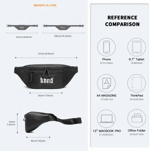 EA2136 - Kono Lightweight Fashion Sports Bum Bag For Men And Women - Black by All Mart Bristol Ltd