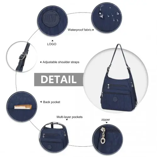 EH2063 - Kono Three Way Multipurpose Casual Shoulder Bag With Double Zippers - Navy by All Mart Bristol Ltd