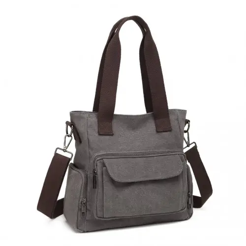 EB2125 - Kono Large Capacity Multi Compartment Canvas Crossbody Tote Bag - Grey by All Mart Bristol Ltd