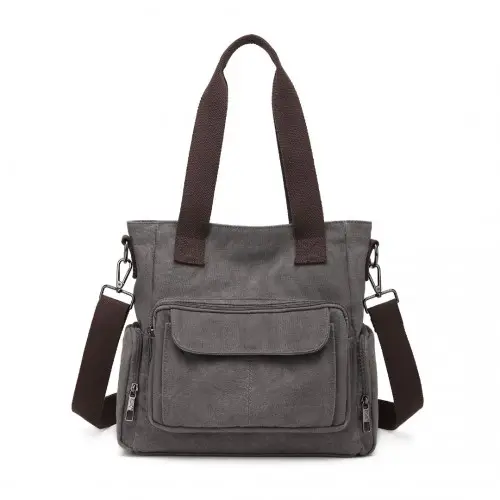 EB2125 - Kono Large Capacity Multi Compartment Canvas Crossbody Tote Bag - Grey by All Mart Bristol Ltd
