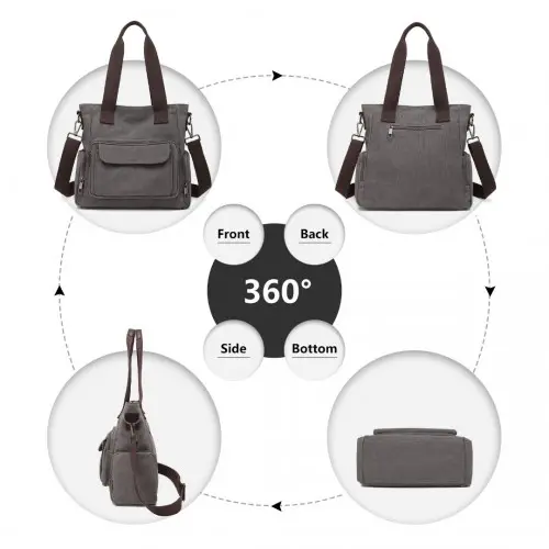 EB2125 - Kono Large Capacity Multi Compartment Canvas Crossbody Tote Bag - Grey by All Mart Bristol Ltd