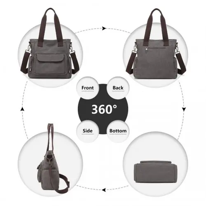 EB2125 - Kono Large Capacity Multi Compartment Canvas Crossbody Tote Bag - Grey by All Mart Bristol Ltd