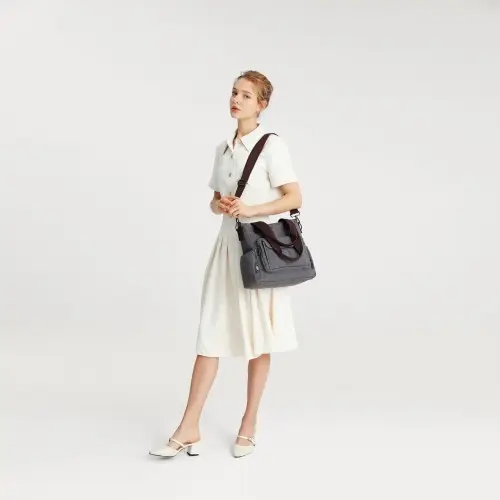 EB2125 - Kono Large Capacity Multi Compartment Canvas Crossbody Tote Bag - Grey by All Mart Bristol Ltd