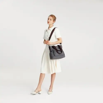 EB2125 - Kono Large Capacity Multi Compartment Canvas Crossbody Tote Bag - Grey by All Mart Bristol Ltd