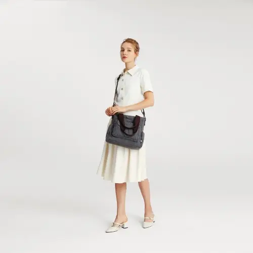 EB2125 - Kono Large Capacity Multi Compartment Canvas Crossbody Tote Bag - Grey by All Mart Bristol Ltd