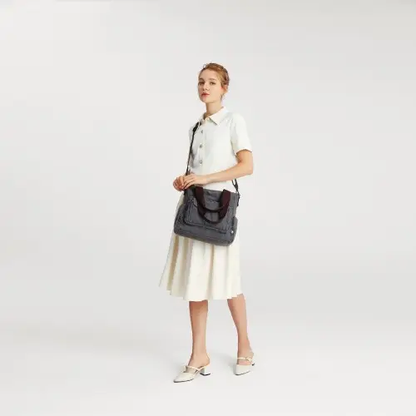 EB2125 - Kono Large Capacity Multi Compartment Canvas Crossbody Tote Bag - Grey by All Mart Bristol Ltd