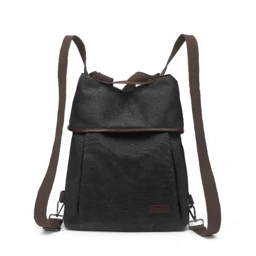 EB2041 - Kono Two Way Canvas Shoulder Bag Backpack - Black by All Mart Bristol Ltd