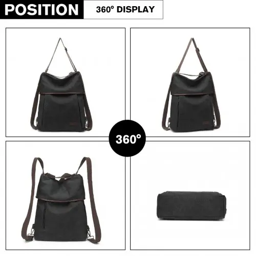 EB2041 - Kono Two Way Canvas Shoulder Bag Backpack - Black by All Mart Bristol Ltd
