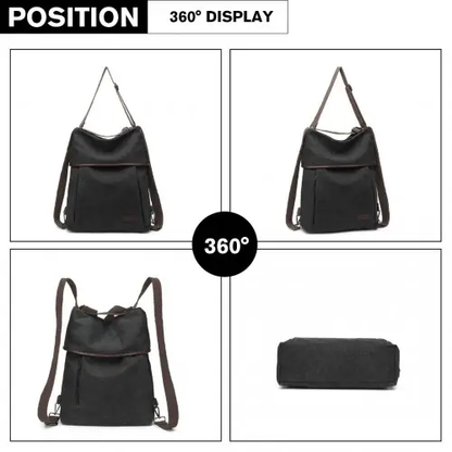 EB2041 - Kono Two Way Canvas Shoulder Bag Backpack - Black by All Mart Bristol Ltd