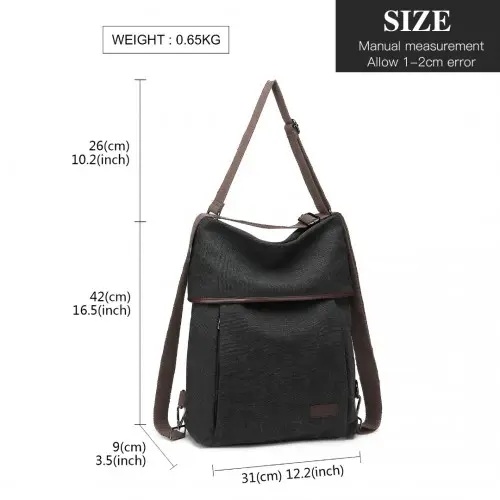 EB2041 - Kono Two Way Canvas Shoulder Bag Backpack - Black by All Mart Bristol Ltd