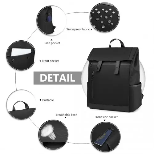EM2114 - Kono Waterproof Large Capacity School Laptop Backpack - Black by All Mart Bristol Ltd