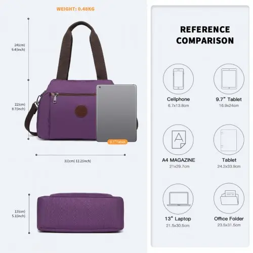 EH2239 - Kono Waterproof Multi-Functional Handbag Cross Body Bag - Purple by All Mart Bristol Ltd