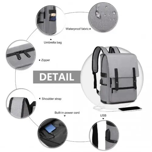 EG2032 - Kono Smart Practical Backpack with USB Chargable Interface - Grey by All Mart Bristol Ltd