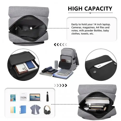 EG2032 - Kono Smart Practical Backpack with USB Chargable Interface - Grey by All Mart Bristol Ltd