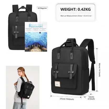 EB2211 - Kono Casual Daypack Lightweight Backpack Travel Bag - Black by All Mart Bristol Ltd