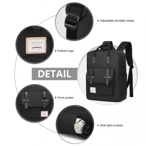 EB2211 - Kono Casual Daypack Lightweight Backpack Travel Bag - Black by All Mart Bristol Ltd