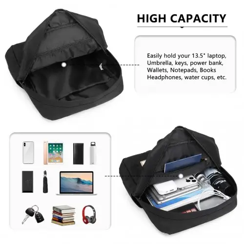 EB2211 - Kono Casual Daypack Lightweight Backpack Travel Bag - Black by All Mart Bristol Ltd