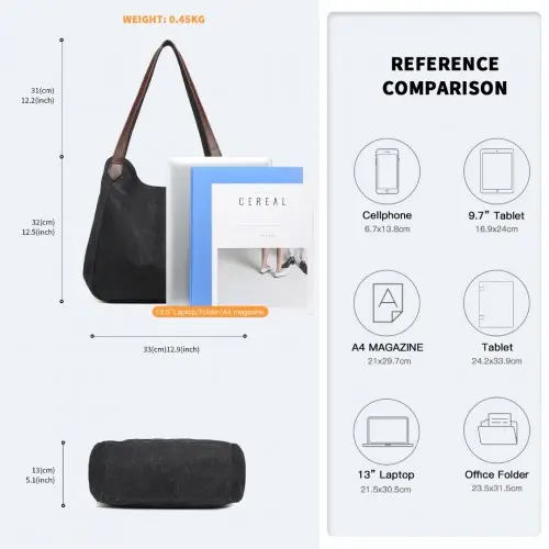 EB2040L - Kono Canvas Shoulder Tote Bag - Black by All Mart Bristol Ltd