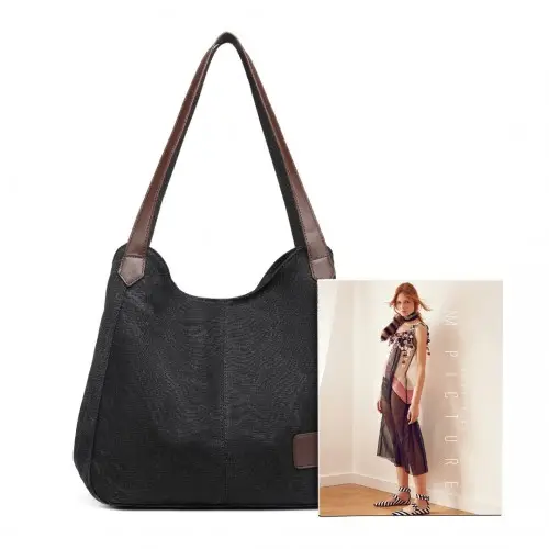 EB2040L - Kono Canvas Shoulder Tote Bag - Black by All Mart Bristol Ltd