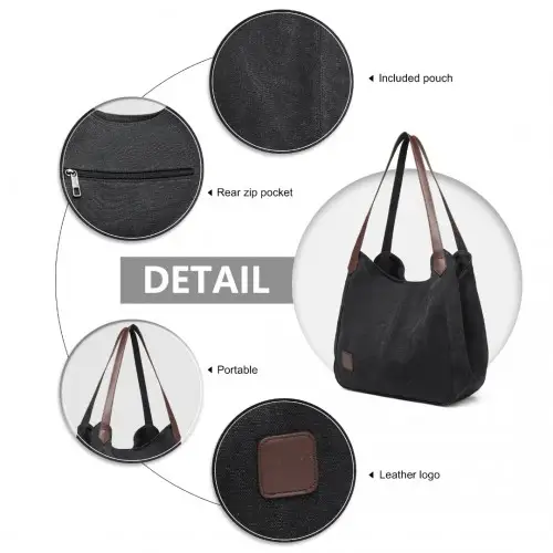 EB2040L - Kono Canvas Shoulder Tote Bag - Black by All Mart Bristol Ltd