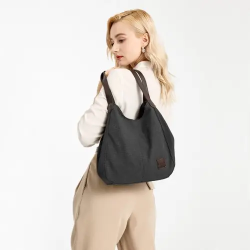 EB2040L - Kono Canvas Shoulder Tote Bag - Black by All Mart Bristol Ltd