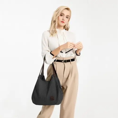 EB2040L - Kono Canvas Shoulder Tote Bag - Black by All Mart Bristol Ltd