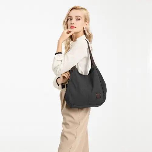 EB2040L - Kono Canvas Shoulder Tote Bag - Black by All Mart Bristol Ltd