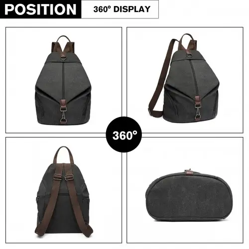 EB2044 - Kono Fashion Anti-Theft Canvas Backpack - Black by All Mart Bristol Ltd