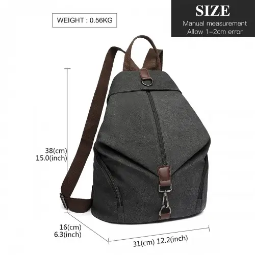 EB2044 - Kono Fashion Anti-Theft Canvas Backpack - Black by All Mart Bristol Ltd