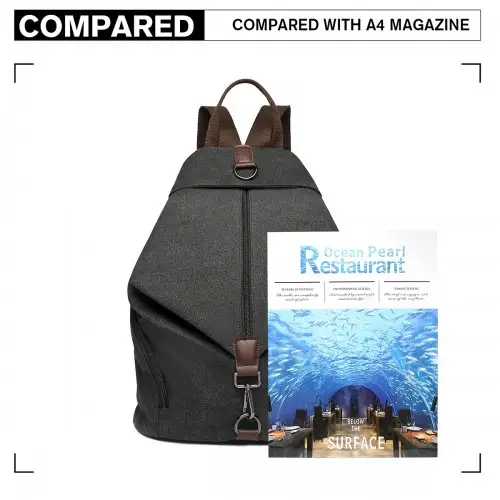 EB2044 - Kono Fashion Anti-Theft Canvas Backpack - Black by All Mart Bristol Ltd