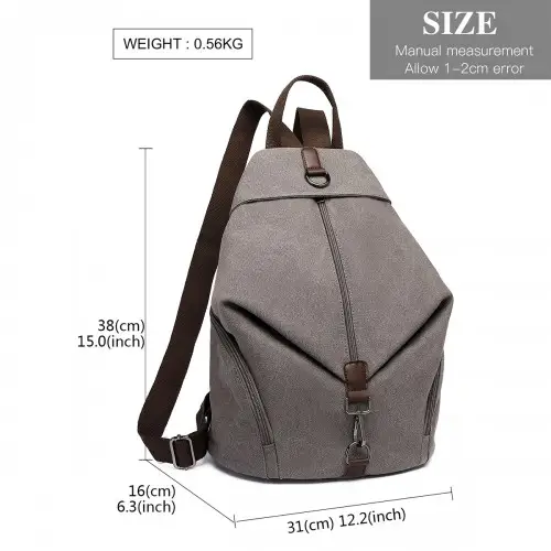 EB2044 - Kono Fashion Anti-Theft Canvas Backpack - Grey by All Mart Bristol Ltd